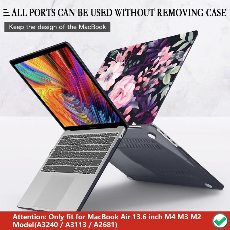 CISSOOK Compatible with MacBook Air 13.6 inch Case 2025 2024 2022 Release Model A3240 A3113 A2681, Flower Plastic Hard Shell Case Black Cover for MacBook Air 13 inch M2 M3 M4 - Pink Flowers - Image 5